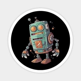 Robot, Silly Cartoon Green And Brown Robot Illustration Magnet